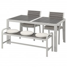 Стол с 2 стулами и скамья IKEA SJALLAND темно-серый бежевый 156x90 см (092.676.41)