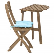 Пристінний стіл і розкладний стілець IKEA ASKHOLMEN сіро-коричневий світло-блакитний (092.861.64)