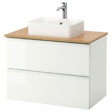 Шкаф для раковины IKEA GODMORGON/TOLKEN / HORVIK глянцевый белый бамбук 82x49x72 см (093.085.33)
