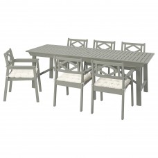 Стіл і 6 крісел з підлокітниками IKEA BONDHOLMEN сад балкон сірий бежевий (093.296.77)