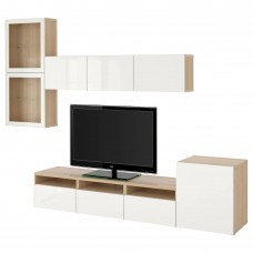 Комбинация мебели для TV IKEA BESTA беленый дуб прозрачное стекло 300x42x211 см (093.310.48)