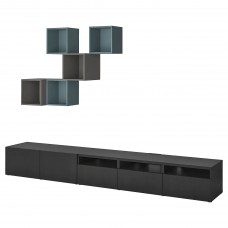 Комбінація шаф для TV IKEA BESTA / EKET чорно-коричневий темно-сірий сіро-бірюзовий 300x42x210 см (093.624.45)
