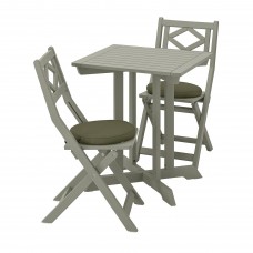 Стіл і 2 розкладних крісла IKEA BONDHOLMEN сад балкон сірий темно-бежево-зелений (094.129.59)