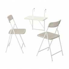 Пристінний стіл і 2 розкладних стільці IKEA TORPARO білий бежевий 50 см (094.136.52)