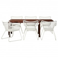 Стіл і 6 крісел з підлокітниками IKEA APPLARO / HOGSTEN сад балкон коричневий білий (098.985.26)