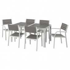 Стіл і 6 крісел з підлокітниками IKEA SJALLAND сад балкон темно-сірий світло-сірий 156x90 см (192.652.03)