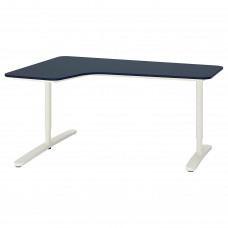 Кутовий лівобічний письмовий стіл IKEA BEKANT синій білий 160x110 см (192.828.44)