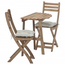 Пристінний стіл і 2 розкладних стільці IKEA ASKHOLMEN сіро-коричневий сірий (192.860.07)