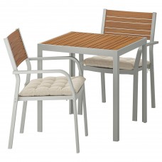 Стіл і 2 крісла з підлокітниками IKEA SJALLAND сад балкон світло-коричневий бежевий 71x71x73 см (192.925.60)