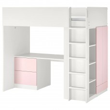 Кровать-чердак с письменным столом IKEA SMASTAD белый бледно-розовый 90x200 см (193.914.66)