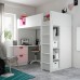 Ліжко-горище зі столом IKEA SMASTAD білий блідо-рожевий 90x200 см (193.914.66)