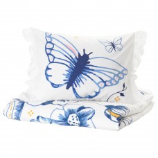 Комплект постельного белья IKEA SANGLARKA бабочка белый синий 150x200/50x60 см (204.269.12)