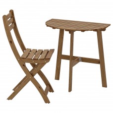Пристінний стіл і розкладний стілець IKEA ASKHOLMEN сіро-коричневий (291.334.05)