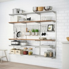 Комбинация навесных кухонных полок IKEA KUNGSFORS нержавеющая сталь ясень (292.543.41)