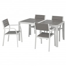 Стіл і 4 крісла з підлокітниками IKEA SJALLAND сад балкон темно-сірий світло-сірий 156x90 см (292.650.14)