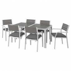 Стіл і 6 крісел з підлокітниками IKEA SJALLAND сад балкон темно-сірий темно-сірий 156x90 см (292.664.95)