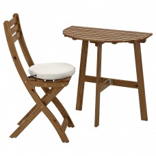 Пристінний стіл і розкладний стілець IKEA ASKHOLMEN сіро-коричневий бежевий (292.689.46)
