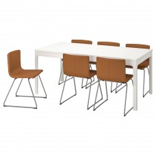 Стіл і 6 стільців IKEA EKEDALEN / BERNHARD білий золотисто-коричневий 180/240 см (292.806.89)