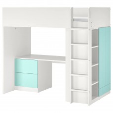 Ліжко-горище зі столом IKEA SMASTAD білий блідо-бірюзовий 90x200 см (293.914.61)