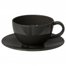 Чашка чайна з блюдцем IKEA VARDAGEN темно-сірий 260 мл (302.892.88)