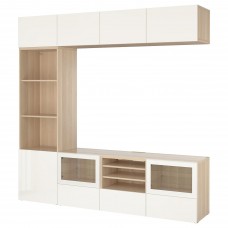 Комбинация мебели для TV IKEA BESTA беленый дуб прозрачное стекло 240x40x230 см (391.949.12)