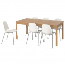 Стіл і 6 стільців IKEA EKEDALEN / LEIFARNE дуб білий 180/240 см (392.214.25)