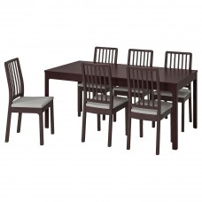 Стіл і 6 стільців IKEA EKEDALEN / EKEDALEN темно-коричневий світло-сірий 180/240 см (392.795.67)