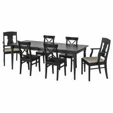 Стіл і 6 стільців IKEA INGATORP / INGOLF чорний сіро-бежевий 155/215 см (392.806.79)