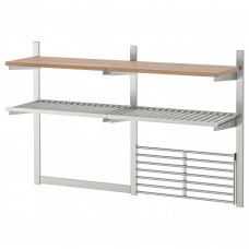Комбинация навесных кухонных полок IKEA KUNGSFORS нержавеющая сталь ясеневый шпон (392.848.80)