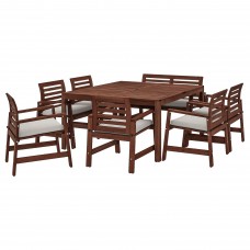 Стол с 6 креслами и скамья IKEA APPLARO коричневый бежевый (392.921.06)