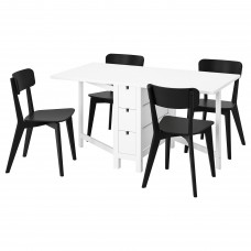 Стіл і 4 стільці IKEA NORDEN / LISABO білий чорний 26/89/152x80 см (393.855.39)