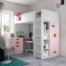 Ліжко-горище зі столом IKEA SMASTAD білий блідо-рожевий 90x200 см (393.921.20)