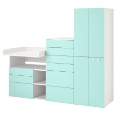Комбинация шкафов с пеленальным столиком IKEA SMASTAD / PLATSA белый бледно-бирюзовый 210x79x180 см (393.923.37)
