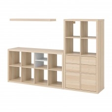 Комбинация шкафов и стелажей IKEA KALLAX / LACK беленый дуб 224x39x147 см (393.987.30)