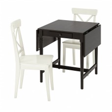 Стіл і 2 стільці IKEA INGATORP / INGOLF чорно-коричневий білий 65/123x78 см (393.998.76)