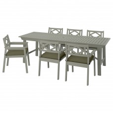 Стіл і 6 крісел з підлокітниками IKEA BONDHOLMEN сад балкон сірий темно-бежево-зелений (394.130.28)