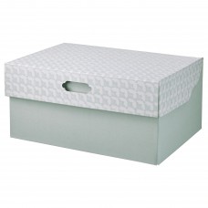 Коробка з кришкою IKEA HYVENS сіро-зелений білий 33x23x15 см (404.574.79)