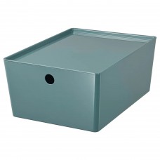 Коробка с крышкой IKEA KUGGIS бирюзовый 26x35x15 см (404.768.21)
