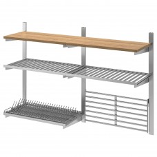 Комбинация навесных кухонных полок IKEA KUNGSFORS нержавеющая сталь ясень (492.543.35)