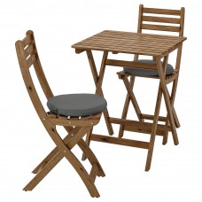 Пристінний стіл і 2 розкладних стільці IKEA ASKHOLMEN сіро-коричневий темно-сірий (492.623.35)