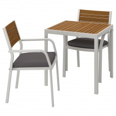Стіл і 2 крісла з підлокітниками IKEA SJALLAND сад балкон світло-коричневий темно-сірий 71x71x73 см (492.652.30)