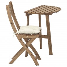 Пристінний стіл і розкладний стілець IKEA ASKHOLMEN сіро-коричневий бежевий (492.861.76)