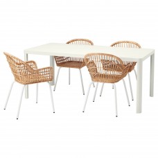 Стіл і 4 стільці IKEA TINGBY / NILSOVE білий білий ротанг 180x90 см (492.972.93)