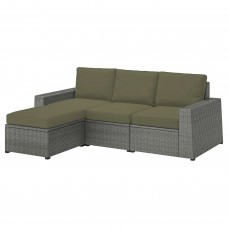 3-местный модульный диван IKEA SOLLERON темно-серый темно-бежево-зеленый 223x144x88 см (494.137.30)