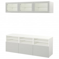 Комбинация мебели для TV IKEA BESTA белый светло-серый прозрачное стекло 180x40x192 см (592.031.28)