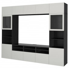 Комбинация мебели для TV IKEA BESTA черно-коричневый светло-серый прозрачное стекло 300x40x230 см (592.032.65)