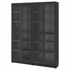 Стеллаж для книг IKEA BILLY / OXBERG черно-коричневый стекло 160x30x202 см (592.287.46)