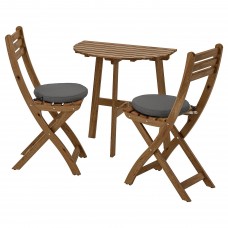 Пристінний стіл і 2 розкладних стільці IKEA ASKHOLMEN сіро-коричневий темно-сірий (592.623.11)