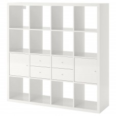 Стелаж з 4 вставками IKEA KALLAX глянцевий білий 147x147 см (592.783.31)