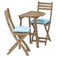 Пристінний стіл і 2 розкладних стільці IKEA ASKHOLMEN сіро-коричневий світло-блакитний (592.860.10)